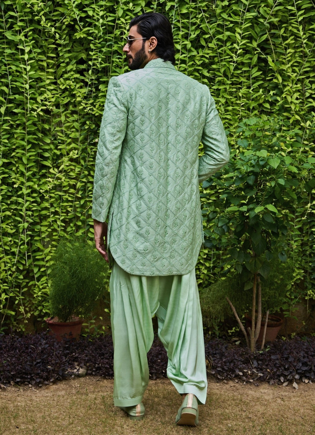 Mint Green Raw Silk Open Jacket Set Nitika Gujral - Men - Fabilicious Fashion