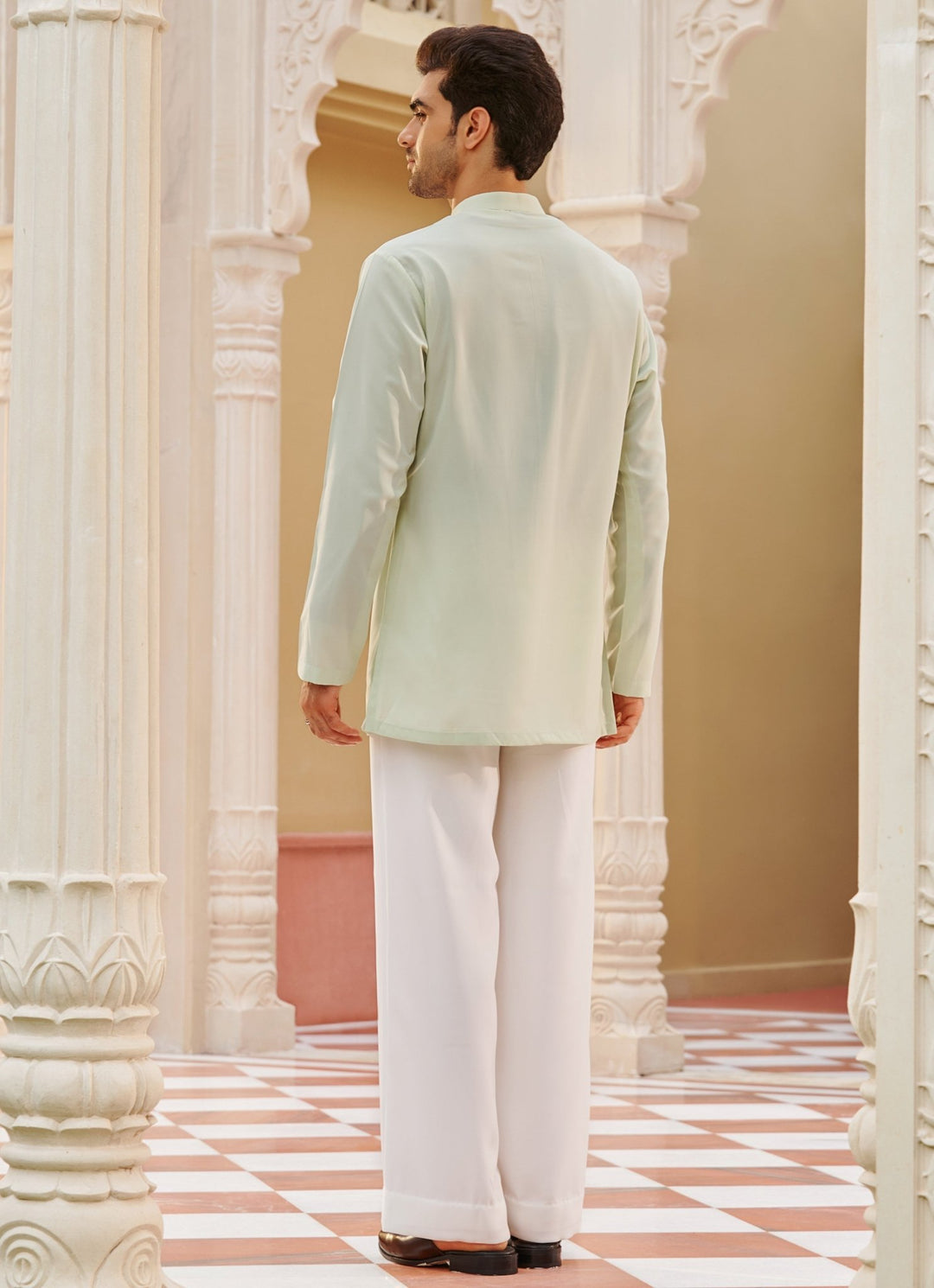 Mint Green Silk Kurta Set Contrast By Parth - Fabilicious Fashion