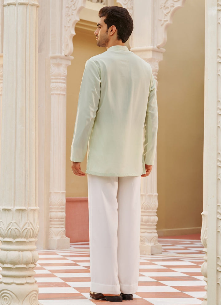 Mint Green Silk Kurta Set Contrast By Parth - Fabilicious Fashion