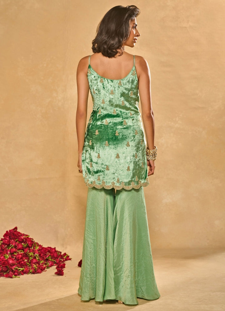 Mint Green Tissue Jamewar Kurta Sharara Set Chamee and Palak - Fabilicious Fashion