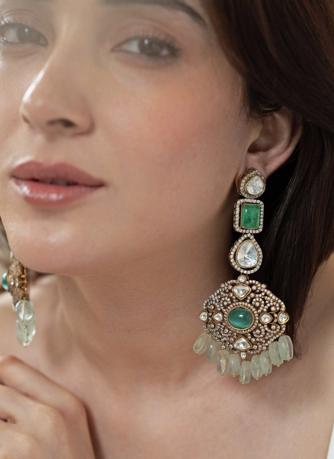 Do Taara Mint Green Victorian Polki EarringsFabilicious Fashion