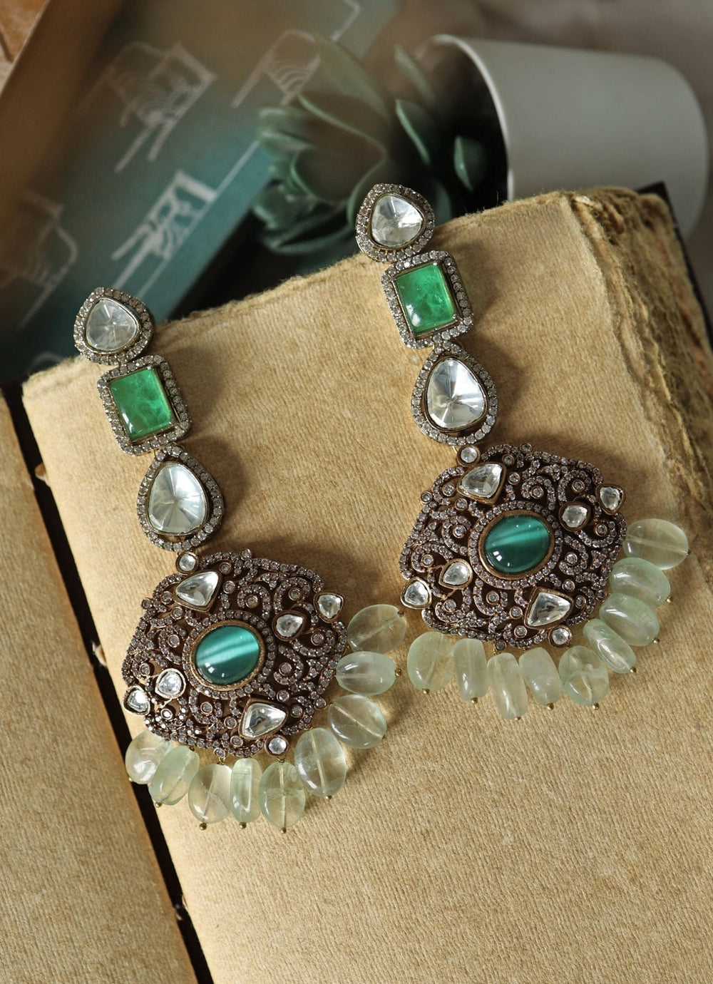 Do Taara Mint Green Victorian Polki EarringsFabilicious Fashion