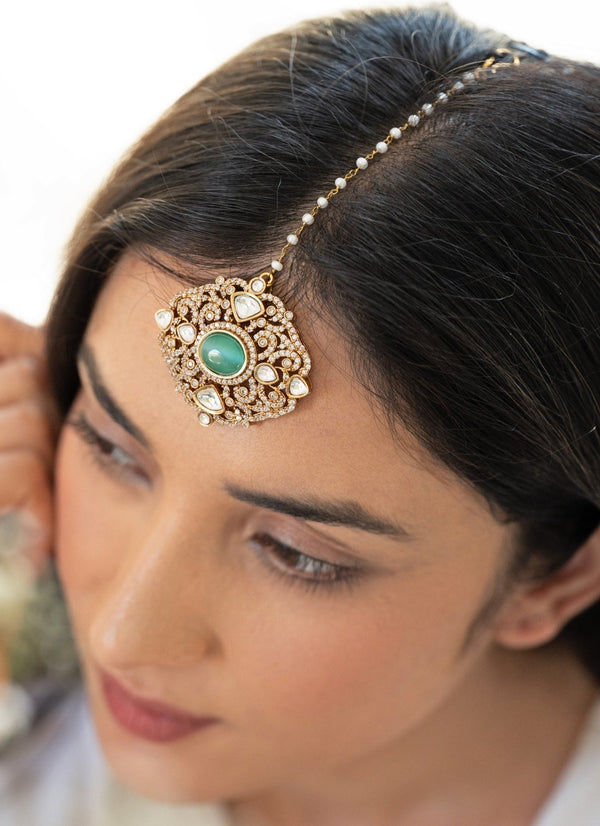 Mint Green Victorian Polki Maangtikka