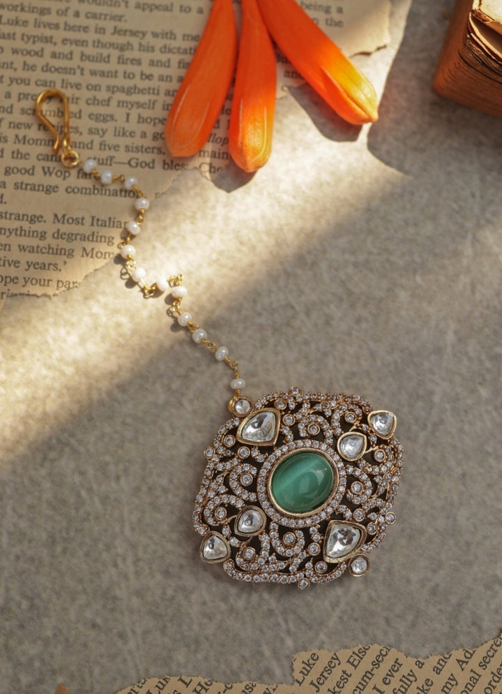 Do Taara Mint Green Victorian Polki MaangtikkaFabilicious Fashion