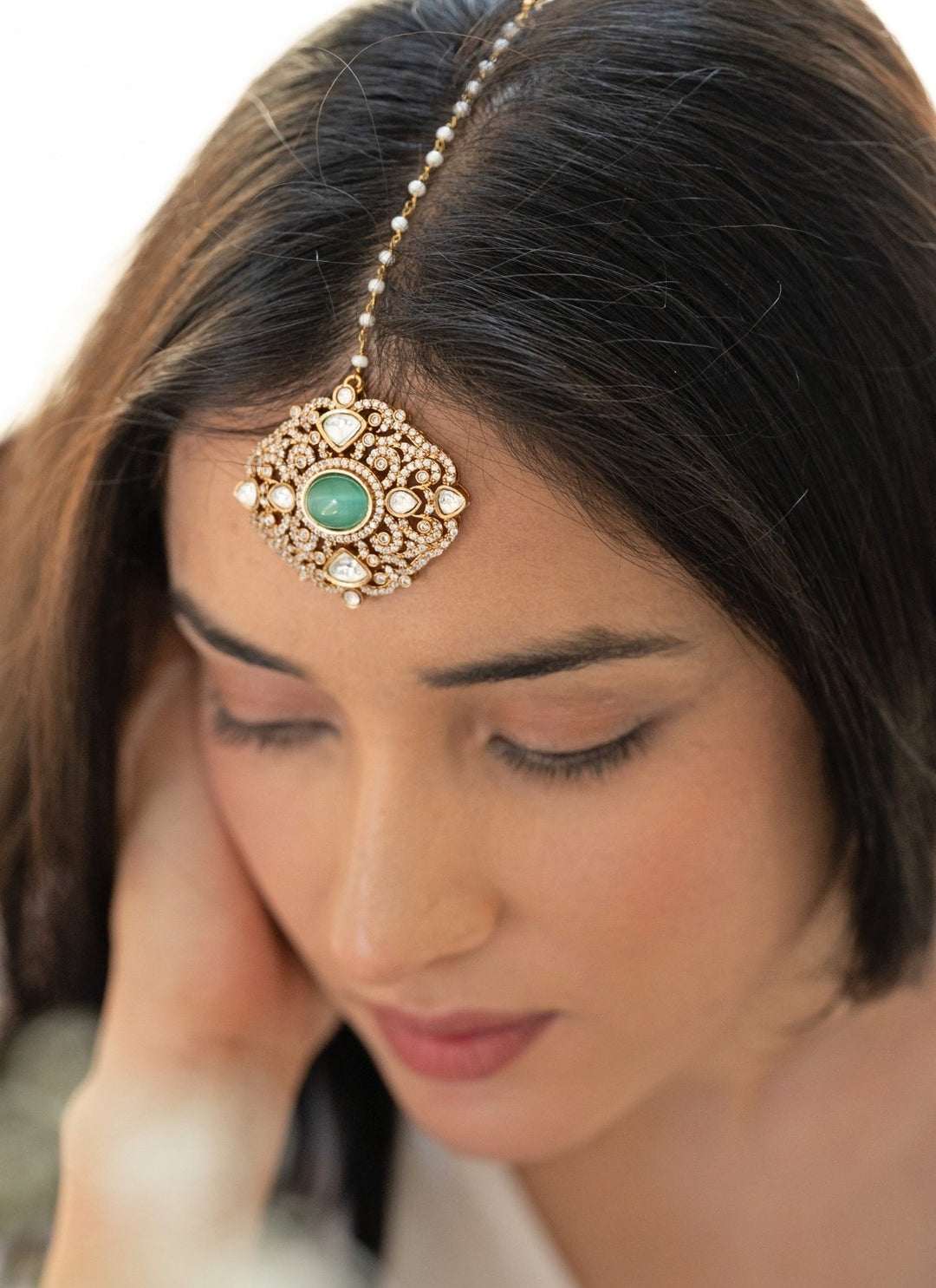 Do Taara Mint Green Victorian Polki MaangtikkaFabilicious Fashion