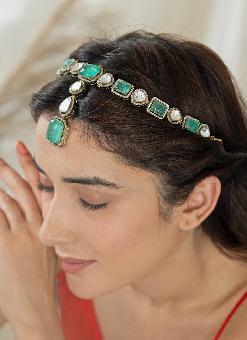 Do Taara Mint Green Victorian Polki MathapattiFabilicious Fashion