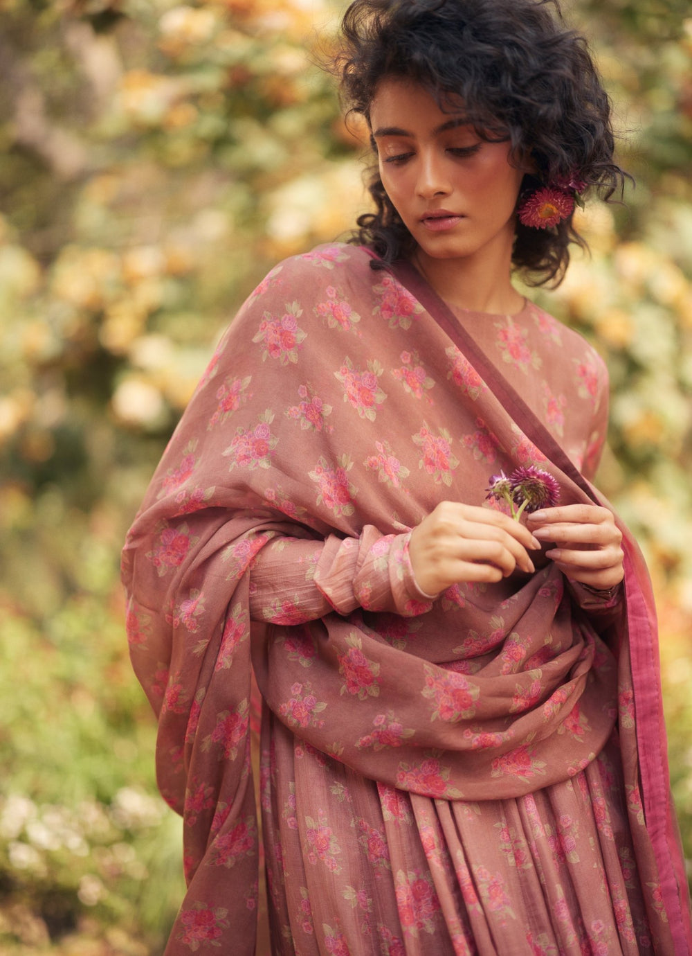 Mocha Brown Chanderi Anarkali With Skirt Set Paulmi and Harsh - Fabilicious Fashion
