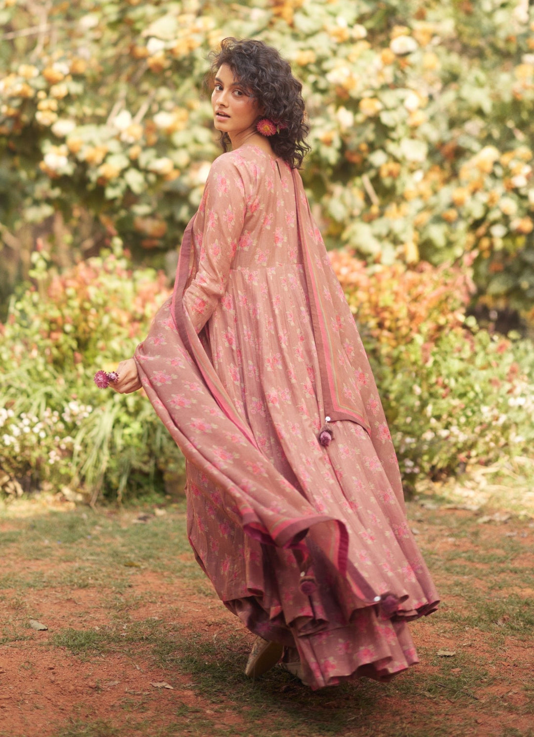 Mocha Brown Chanderi Anarkali With Skirt Set Paulmi and Harsh - Fabilicious Fashion