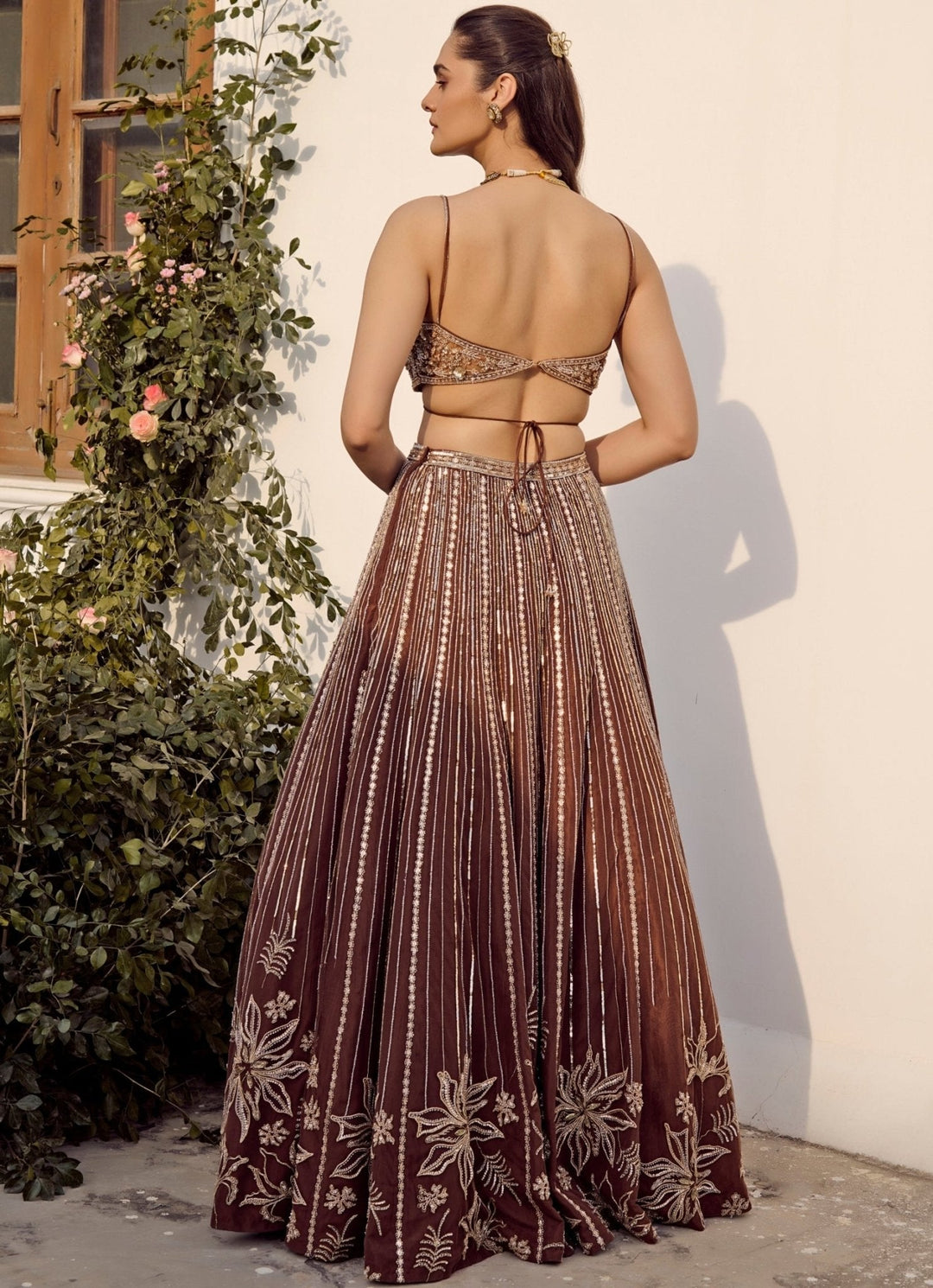 Mocha Brown Embroidered Lehenga Set Parul Gandhi - Fabilicious Fashion