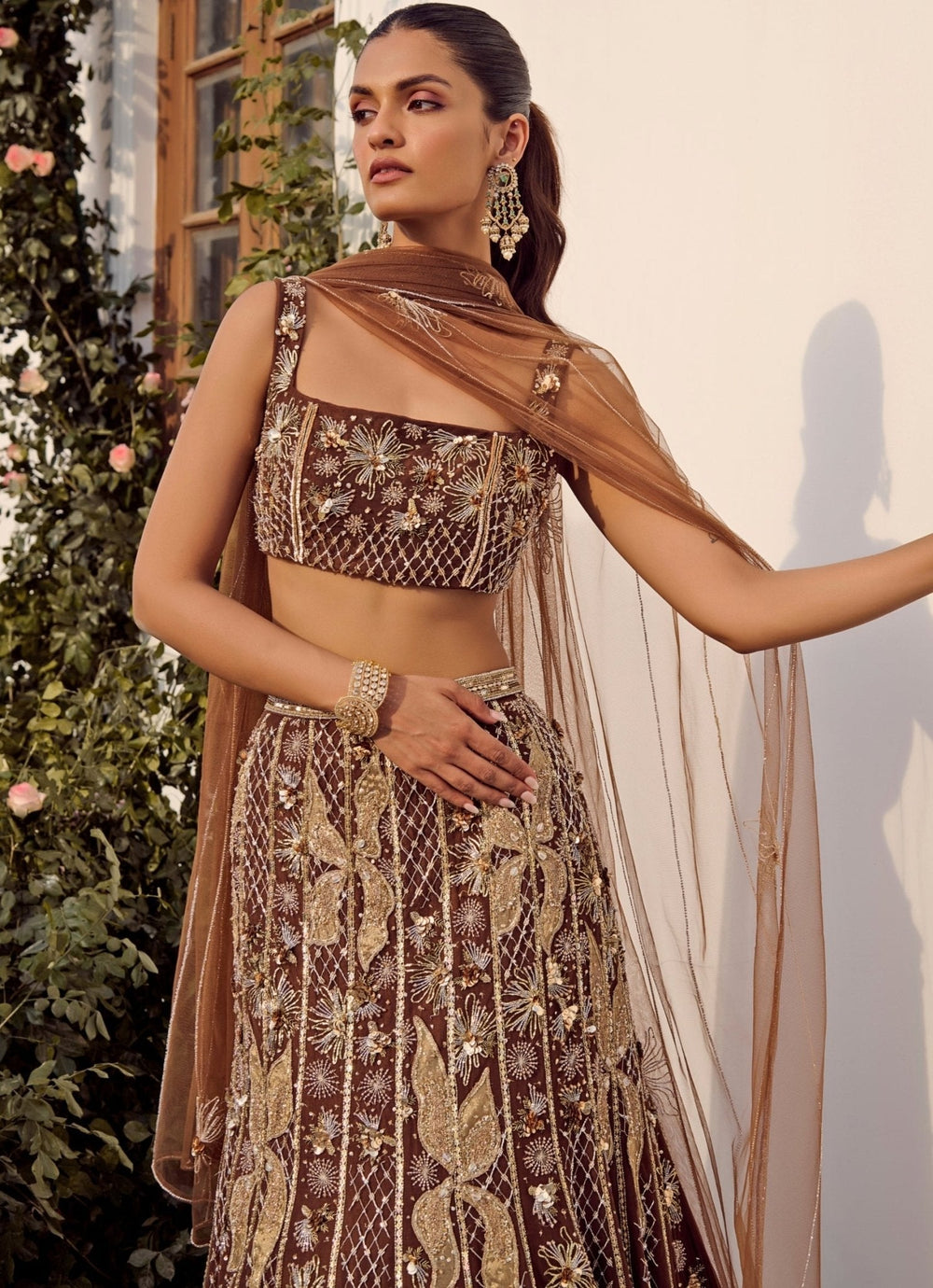 Mocha Brown Embroidered Mermaid Lehenga Set Parul Gandhi - Fabilicious Fashion