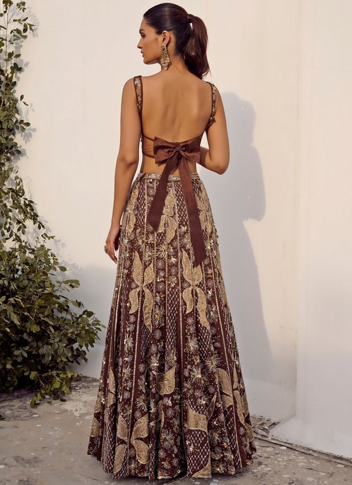 Mocha Brown Embroidered Mermaid Lehenga Set Parul Gandhi - Fabilicious Fashion