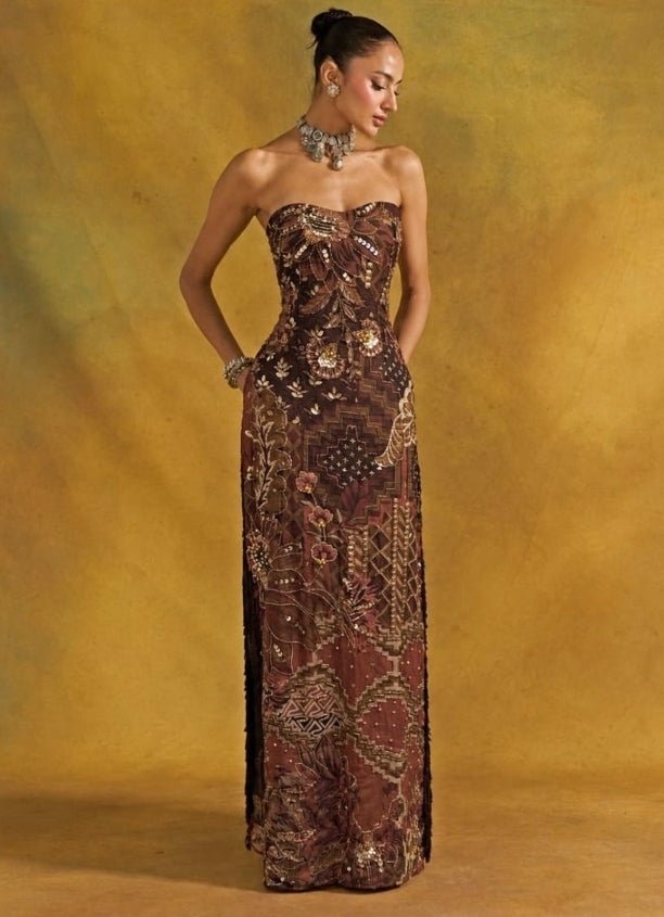 Rishi and Vibhuti Mocha Brown Organza DressFabilicious Fashion