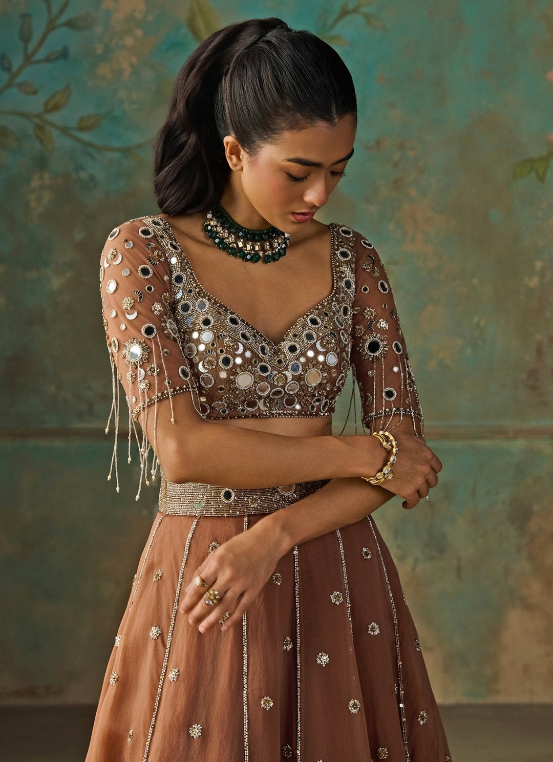 Zoon Tribe Mocha Brown Silk Organza Lehenga SetFabilicious Fashion