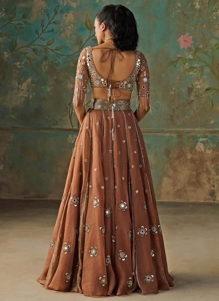 Zoon Tribe Mocha Brown Silk Organza Lehenga SetFabilicious Fashion