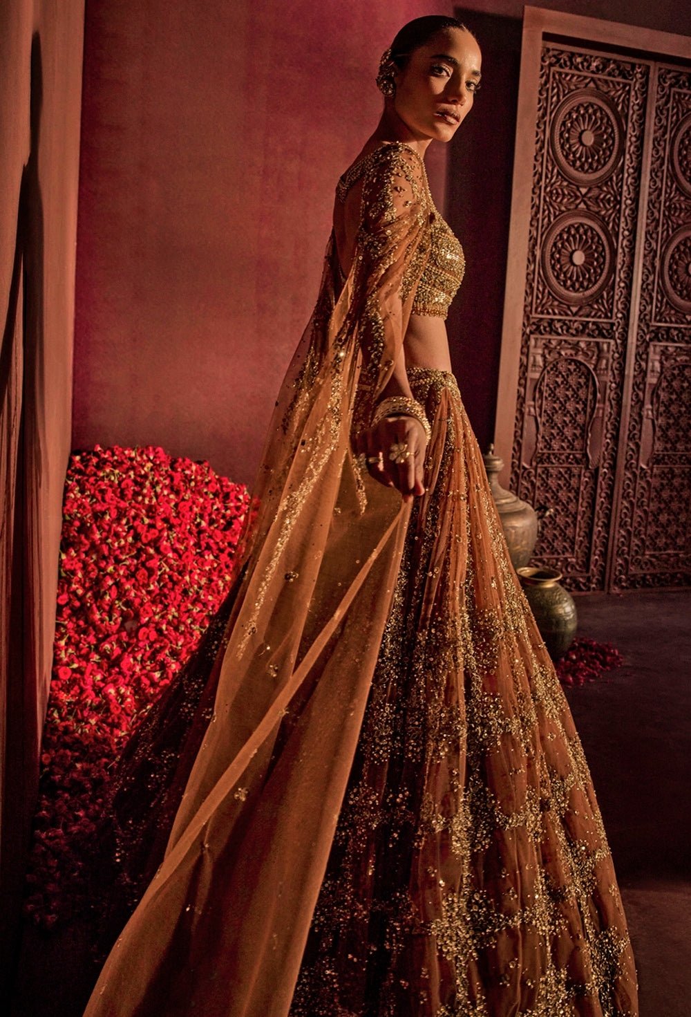 Mocha Brown Soft Net Lehenga Set Prevasu - Fabilicious Fashion