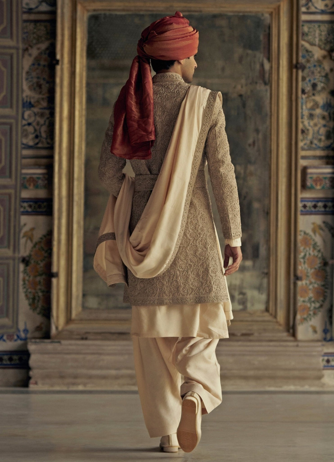 Mocha Colour Embroidered Silk Sherwani Nitika Gujral - Men - Fabilicious Fashion