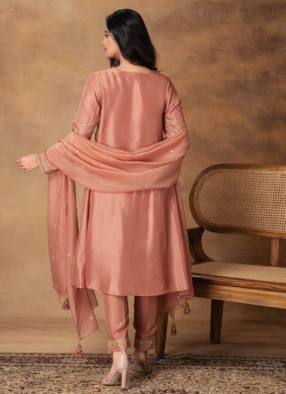 Mocha Pink Embroidered Silk Kurta Pant Set Isha Gupta Tayal - Fabilicious Fashion