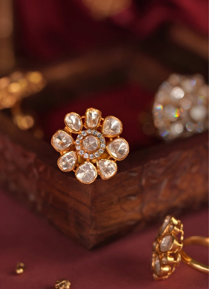 Moissanite Matte Gold Ring Riana Jewellery - Fabilicious Fashion