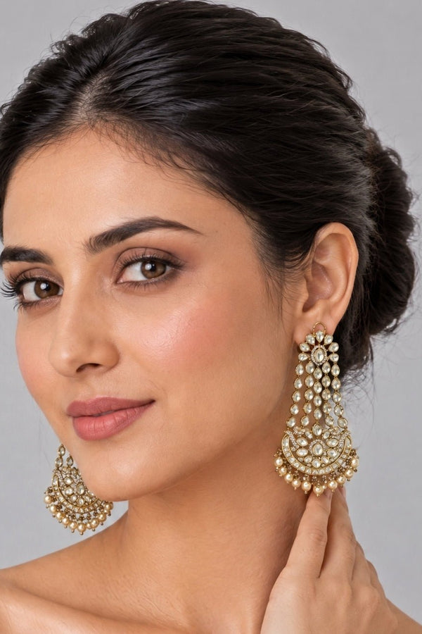 Vivinia by Vidhi Mehra moissanite polki drop earrings for a cocktail or reception saree