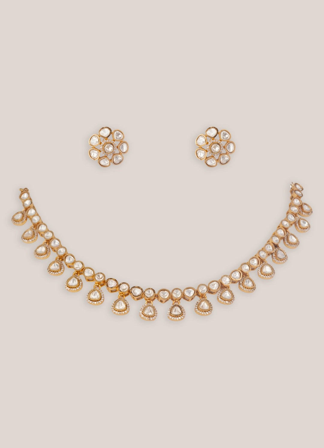 Moissanite Stone Gold Finish Necklace Set Zevar by Geeta - Fabilicious Fashion