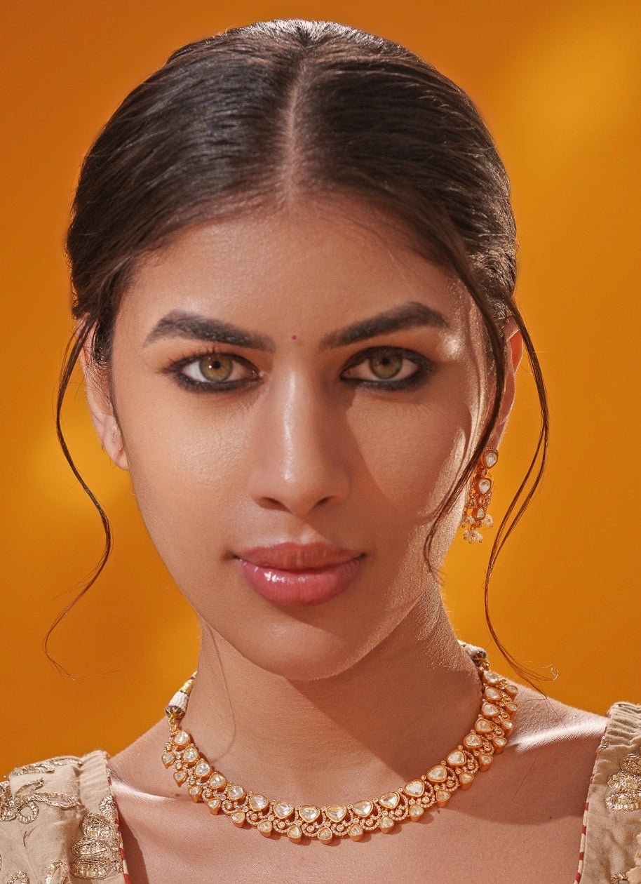 Moissanite Stone Gold Necklace Set Zevar by Geeta - Fabilicious Fashion