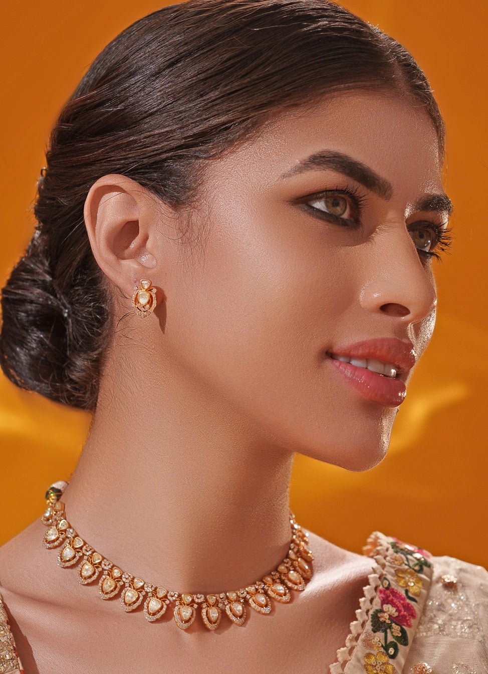 Moissanite Stone Gold Necklace Set Zevar by Geeta - Fabilicious Fashion