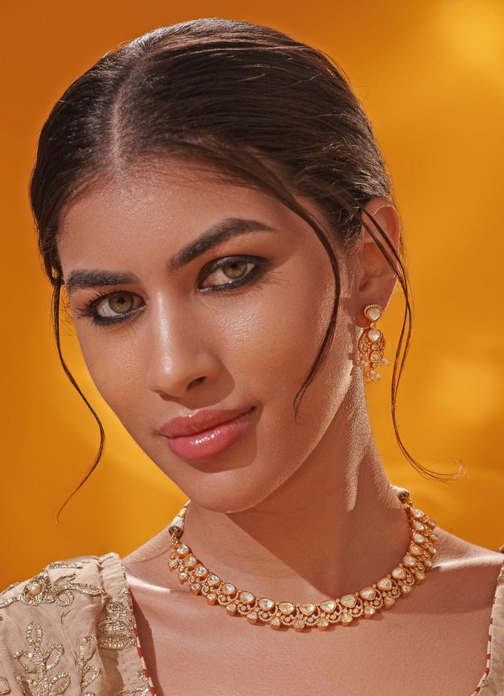 Moissanite Stone Gold Necklace Set Zevar by Geeta - Fabilicious Fashion