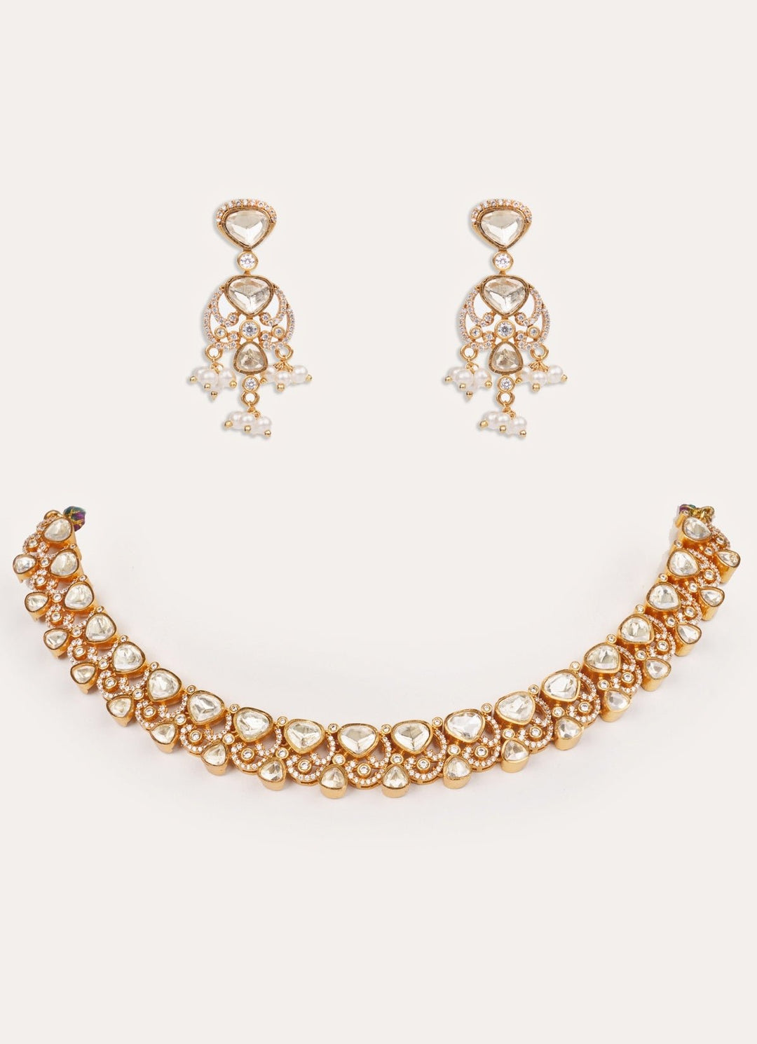 Moissanite Stone Gold Necklace Set Zevar by Geeta - Fabilicious Fashion