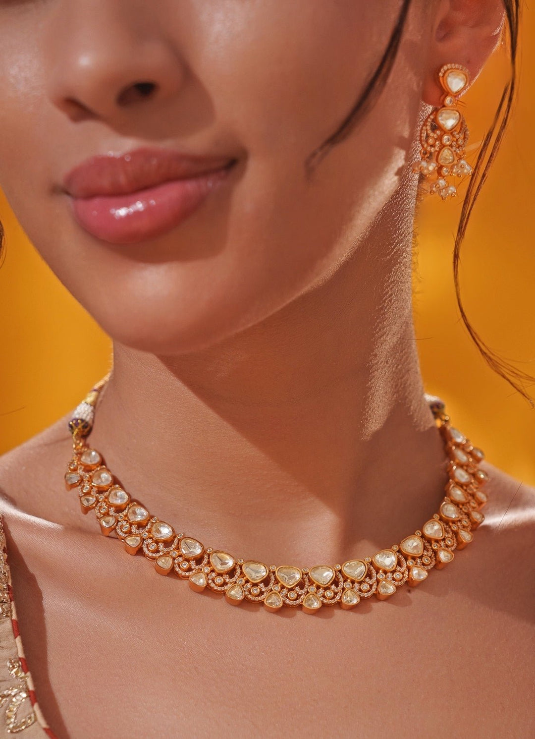 Moissanite Stone Gold Necklace Set Zevar by Geeta - Fabilicious Fashion