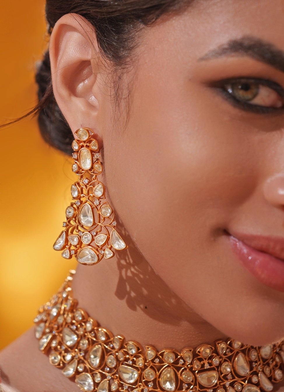 Moissanite Stone Gold Necklace Set Zevar by Geeta - Fabilicious Fashion