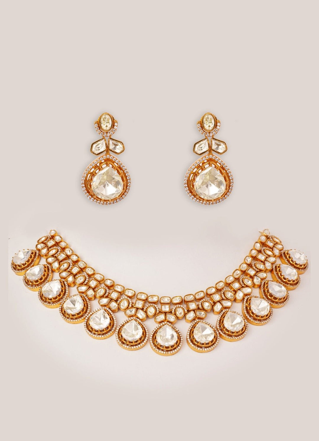 Moissanite Stone Gold Necklace Set Zevar by Geeta - Fabilicious Fashion