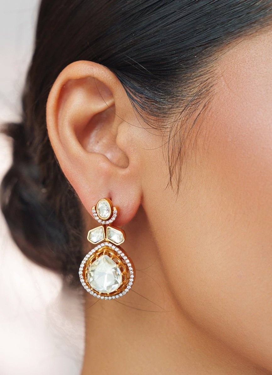 Moissanite Stone Gold Necklace Set Zevar by Geeta - Fabilicious Fashion