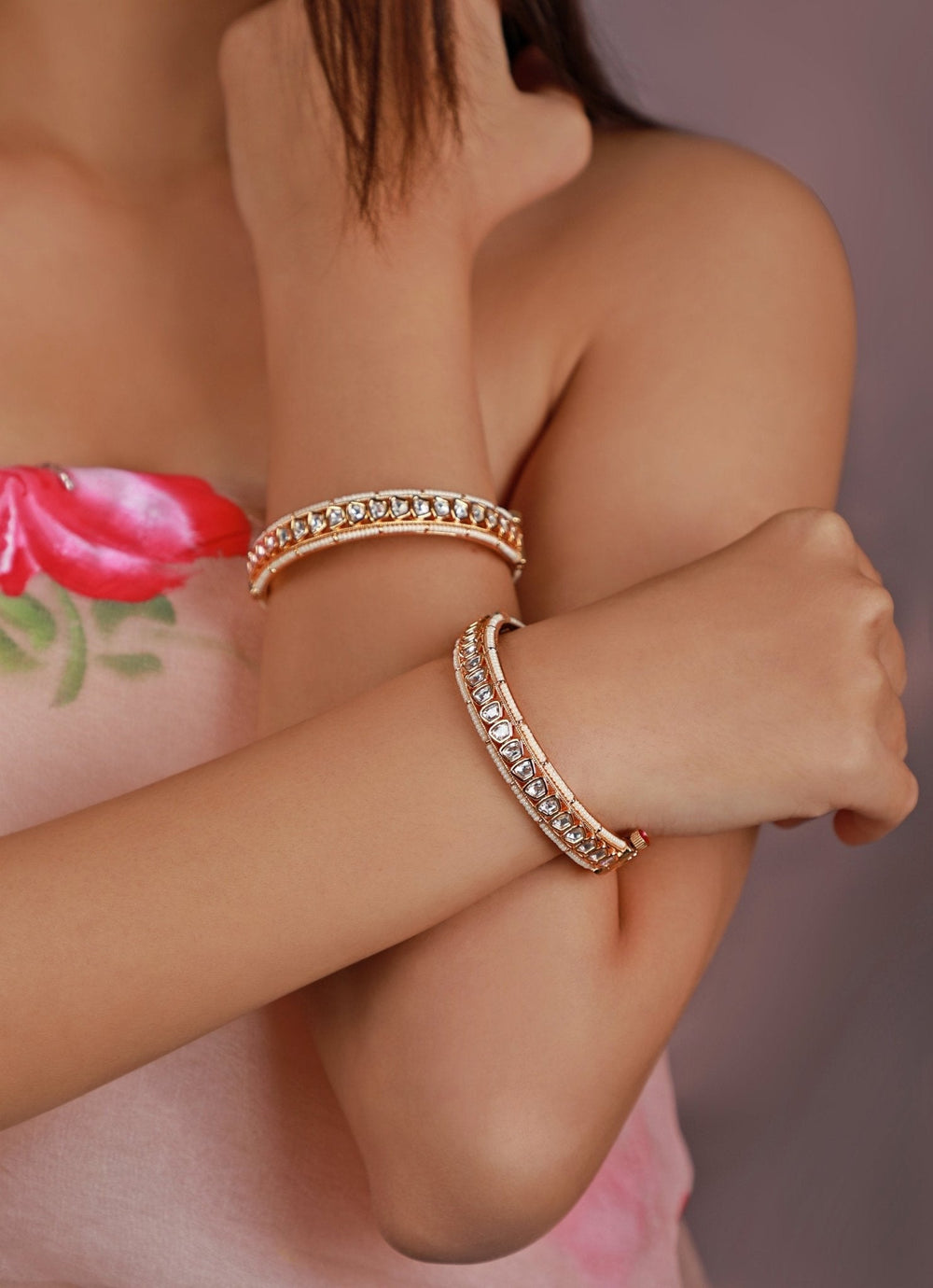 Moissanite Stone Gold Plated Bangles Kalyani Indian Jewelry - Fabilicious Fashion