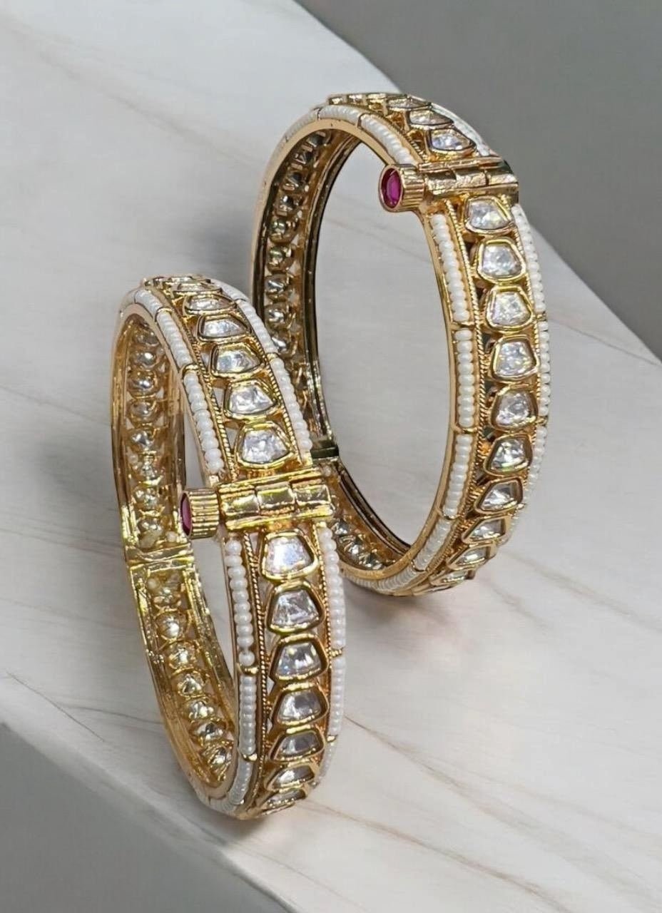 Moissanite Stone Gold Plated Bangles Kalyani Indian Jewelry - Fabilicious Fashion