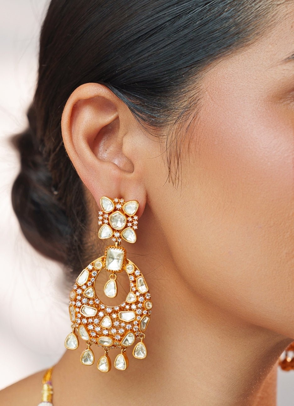 Moissanite Stones Gold Long Necklace Set Zevar by Geeta - Fabilicious Fashion