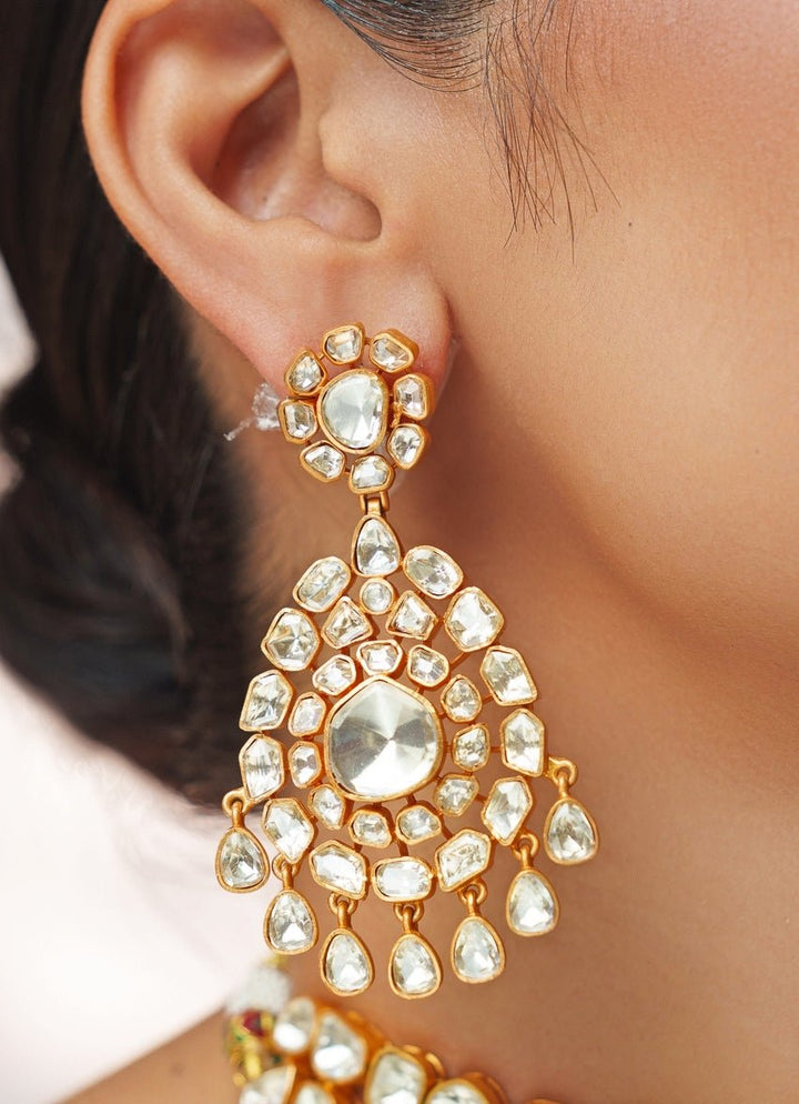 Moissanite Stones Gold Necklace Set Zevar by Geeta - Fabilicious Fashion