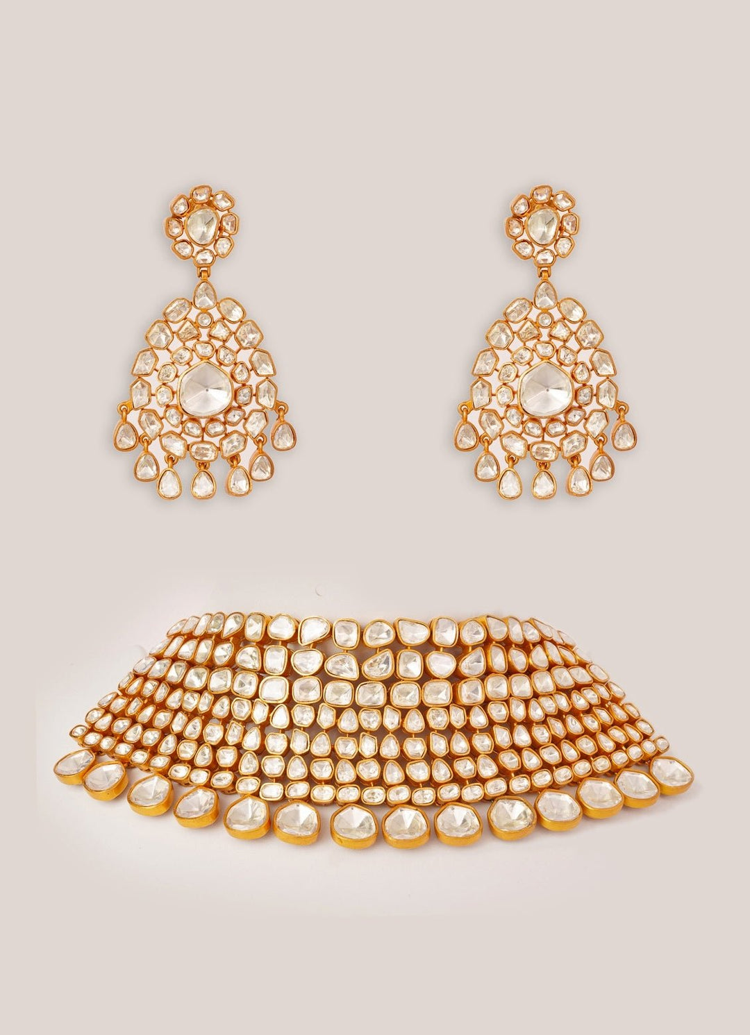 Moissanite Stones Gold Necklace Set Zevar by Geeta - Fabilicious Fashion