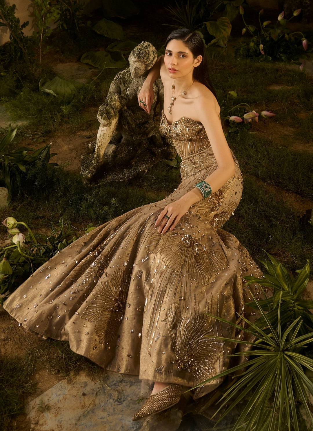 Molten Gold Mermaid Lehenga Set With Cape Parul Gandhi - Fabilicious Fashion