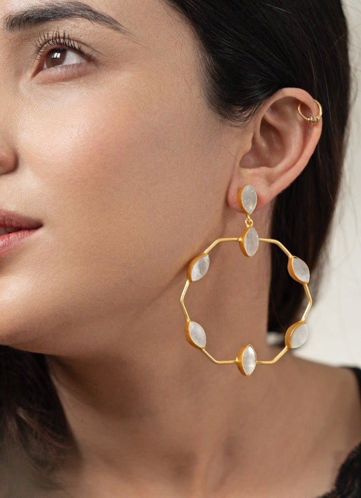 Do Taara Mother Of Pearl Gold Hoop EarringsFabilicious Fashion