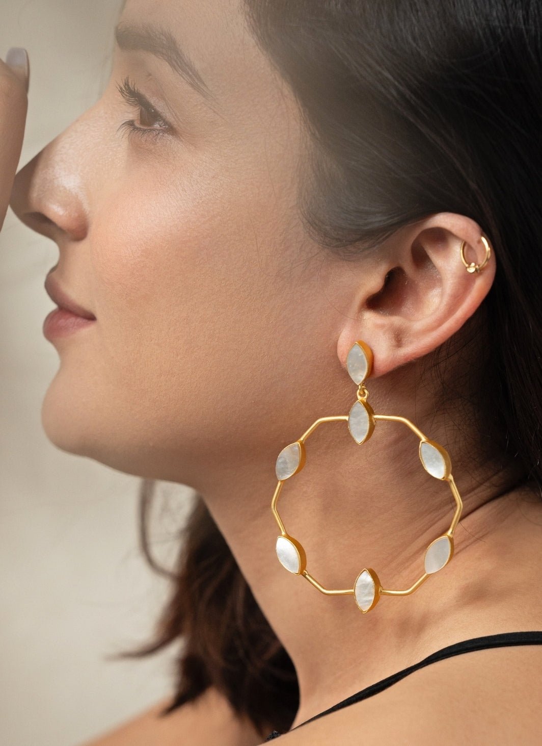 Do Taara Mother Of Pearl Gold Hoop EarringsFabilicious Fashion