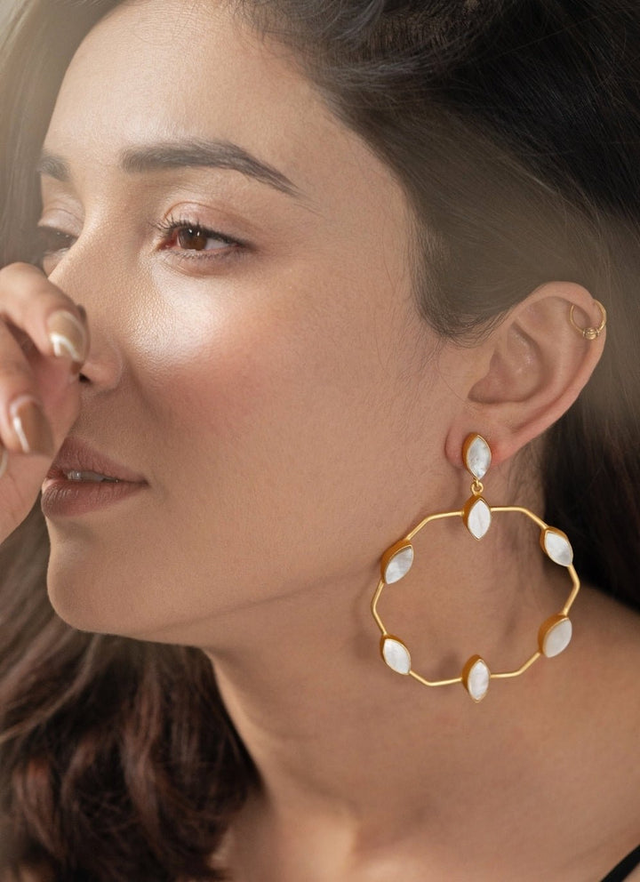 Do Taara Mother Of Pearl Gold Hoop EarringsFabilicious Fashion