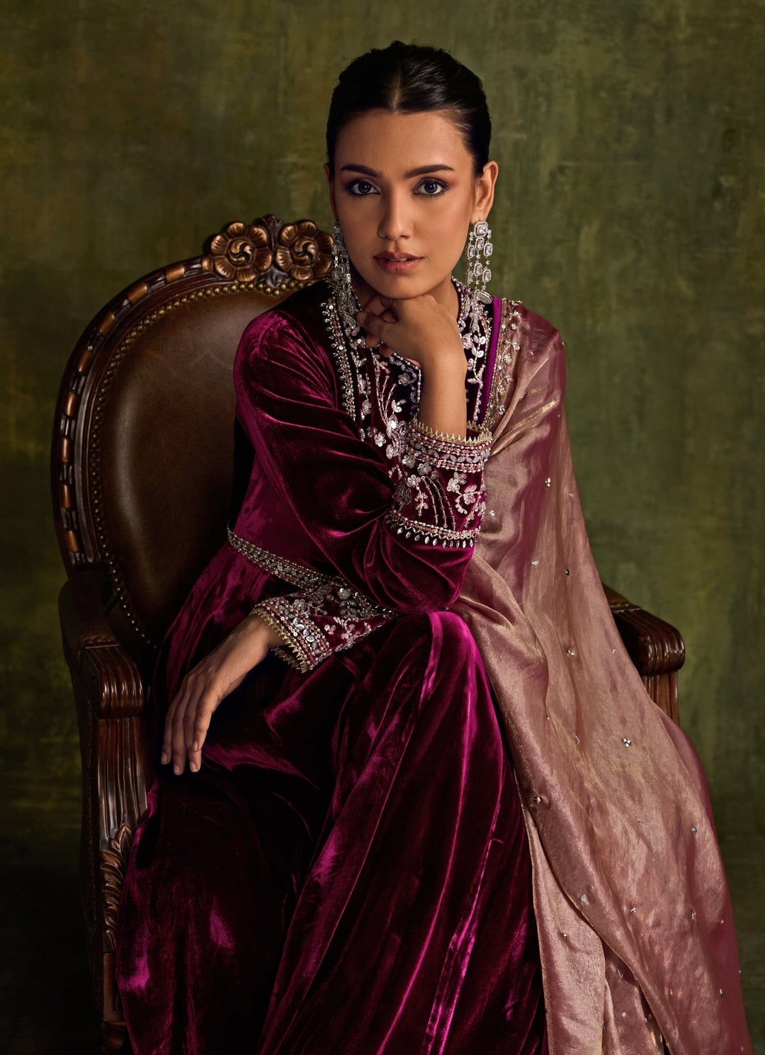 Mulberry Pink Velvet Anarkali Sanya Gulati - Fabilicious Fashion
