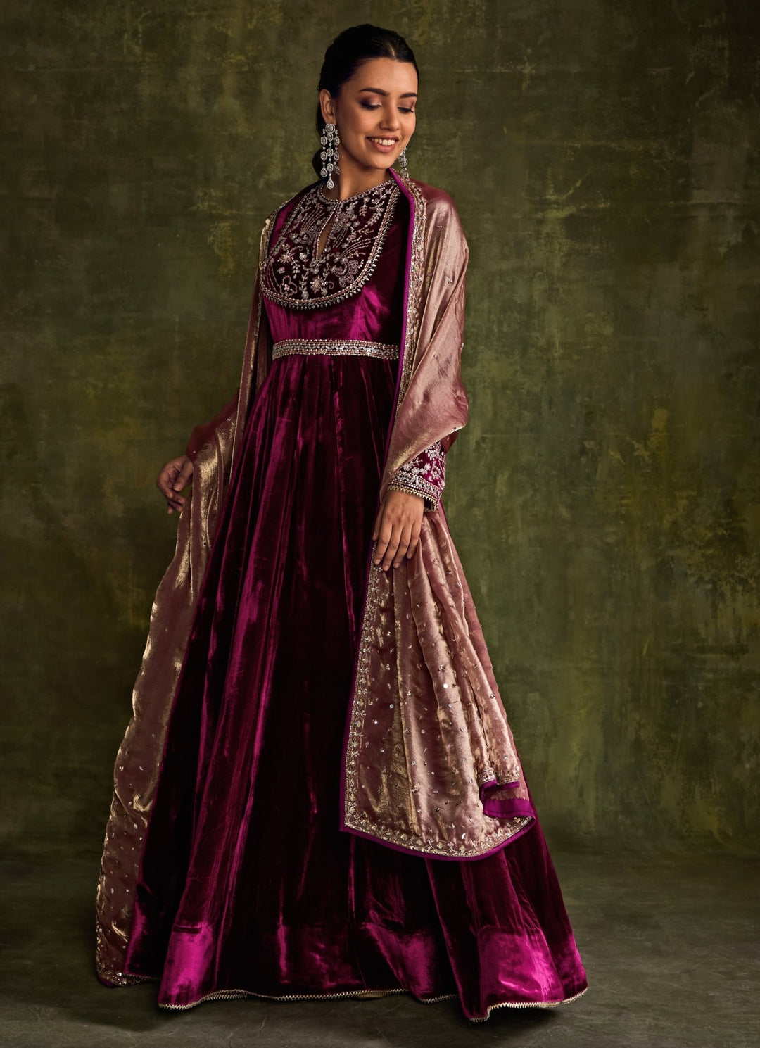Mulberry Pink Velvet Anarkali Sanya Gulati - Fabilicious Fashion