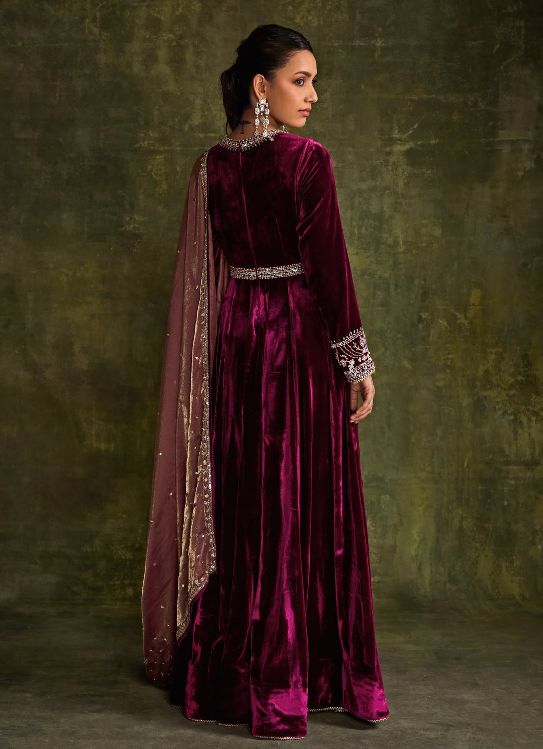 Mulberry Pink Velvet Anarkali Sanya Gulati - Fabilicious Fashion