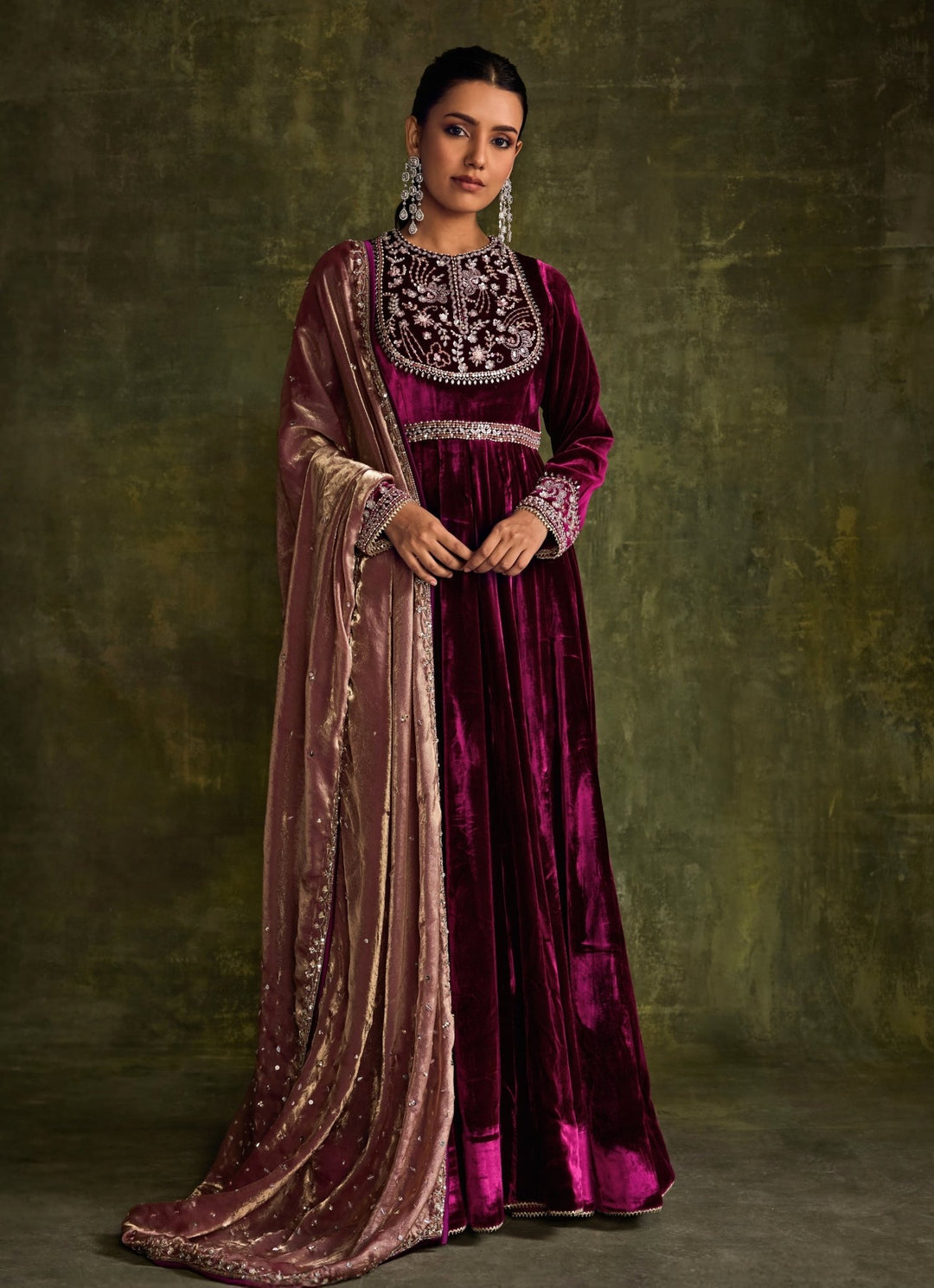Mulberry Pink Velvet Anarkali Sanya Gulati - Fabilicious Fashion