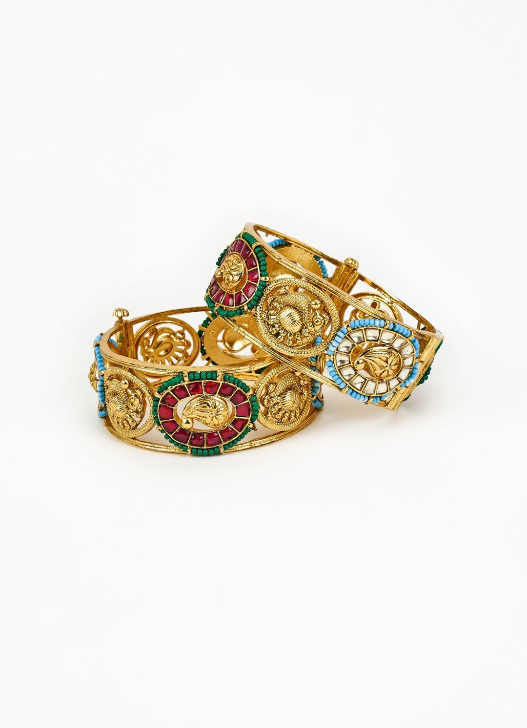 Multi Beaded Kundan And Polki Gold Plated Bangles Vivinia by Vidhi Mehra - Fabilicious Fashion