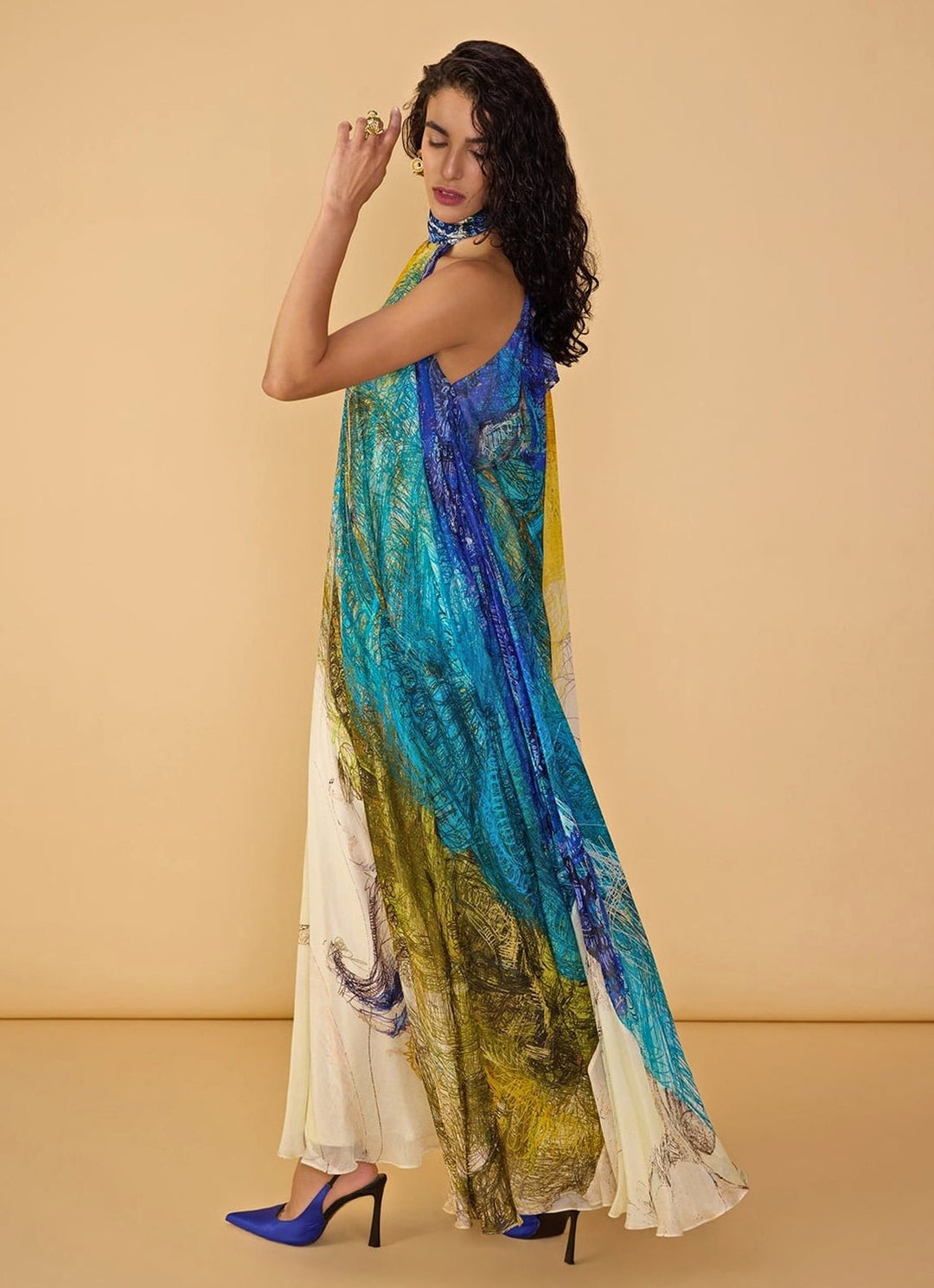 Multi Chiffon Printed Maxi Dress Saaksha &amp; Kinni - Fabilicious Fashion