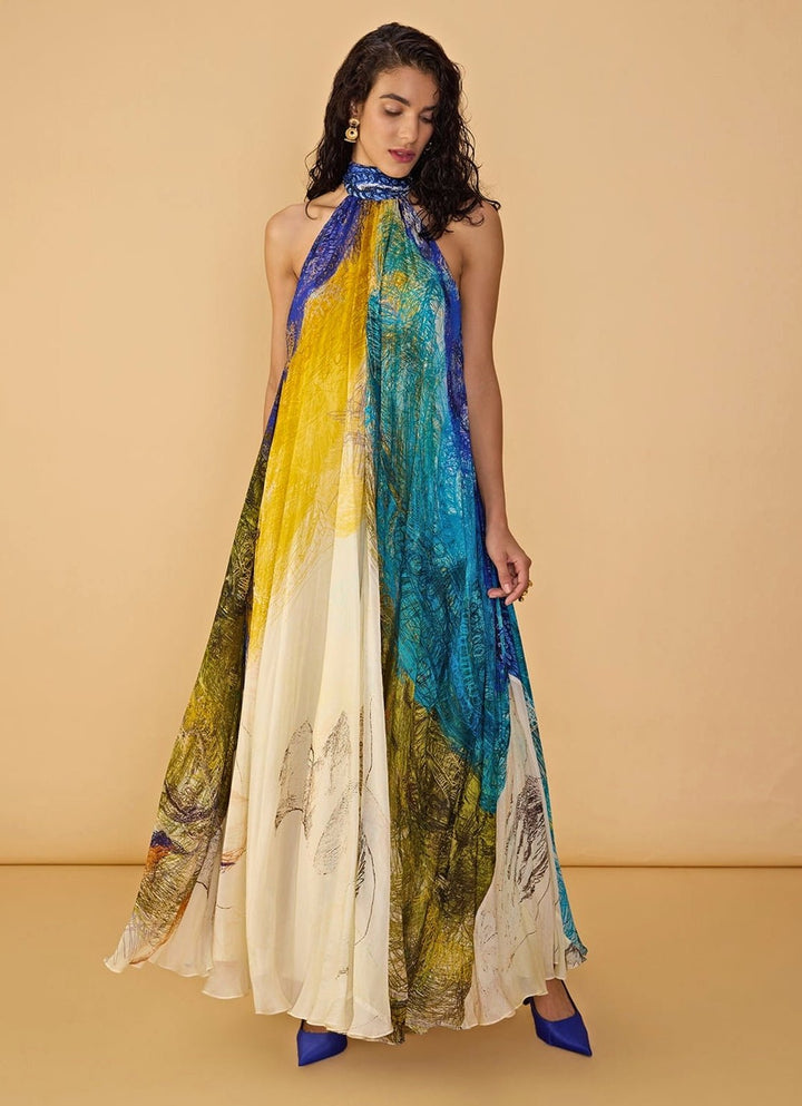 Multi Chiffon Printed Maxi Dress Saaksha &amp; Kinni - Fabilicious Fashion