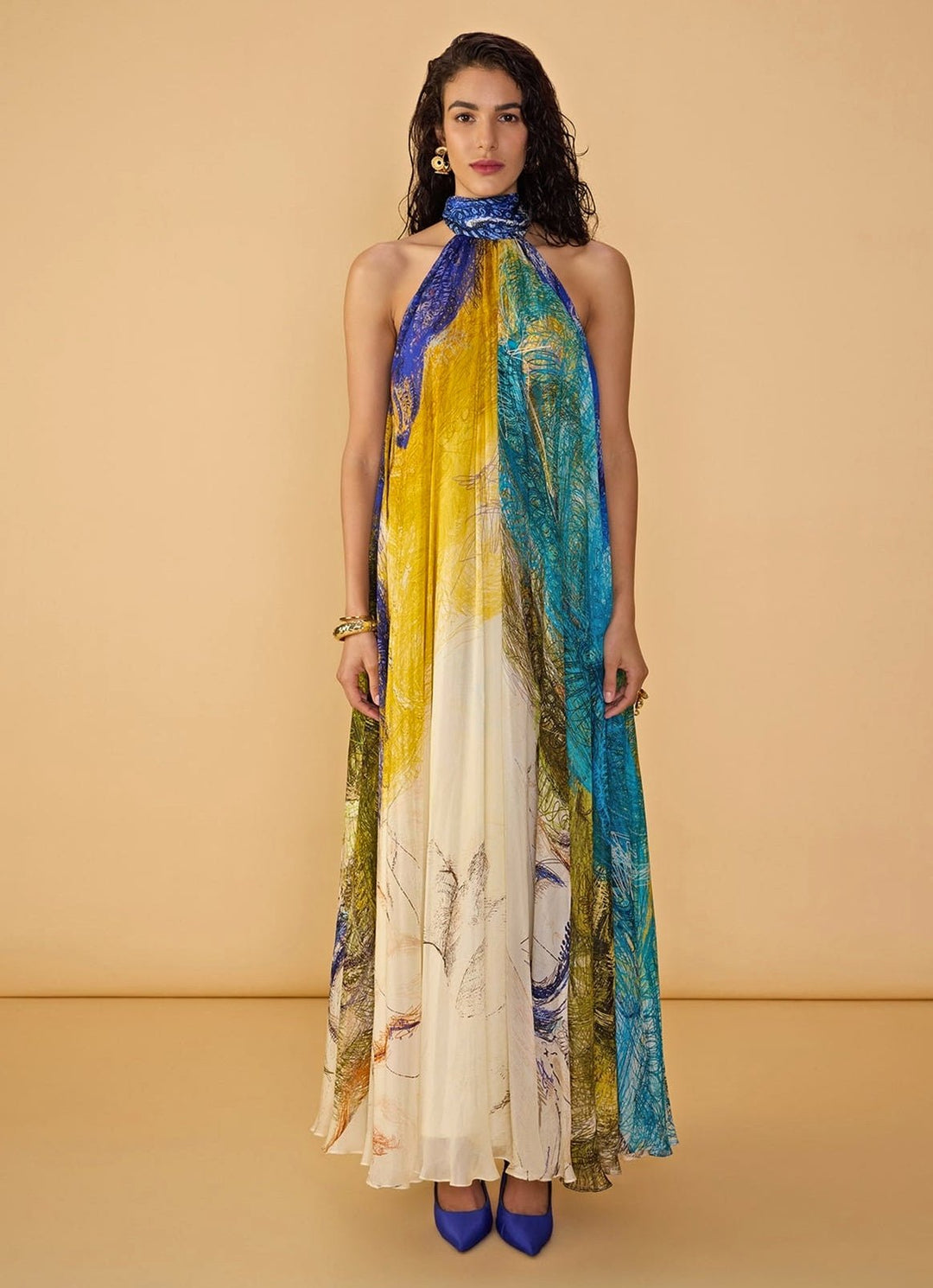 Multi Chiffon Printed Maxi Dress Saaksha &amp; Kinni - Fabilicious Fashion