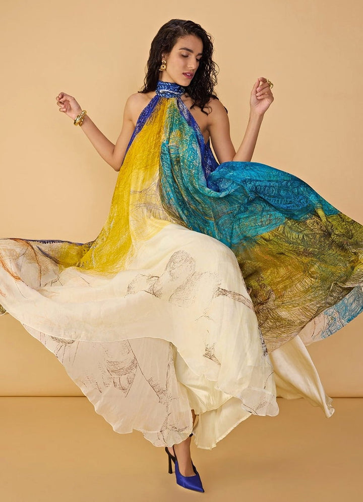 Multi Chiffon Printed Maxi Dress Saaksha &amp; Kinni - Fabilicious Fashion